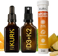 Vitamin D3 K2 Oral Spray Sport Electrolyte Tablets (Pineapple 20 Tabs) and High Strength Liquid Curcumin Oil from Turmeric (Orange 1 Fl Oz)