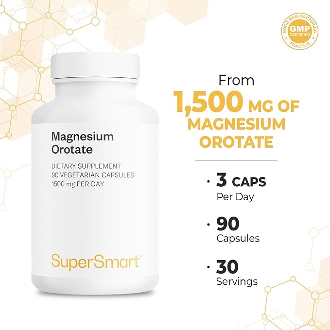 SuperSmart - Magnesium Orotate 1500mg per Day - High Absorption Magnesium Supplement | Non GMO &amp Gluten Free - 90 * 3 Vegetarian Capsules