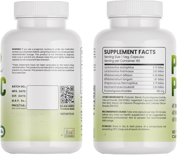 Probiotic and Prebiotic Capsules for Women and Men Gut Health Support for Digestive Wellness- Vegan Non-GMO Gluten Free - 60 Caps (60 Day Servings)