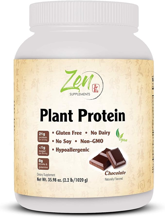 Zen Supplements Plant Protein-Chocolate 1020G 2.2LB-Powder - 23 Grams of Protein Per Serving -Vegan Low Net Carbs Non Dairy Gluten Free Lactose Free No Sugar Added Soy Free Kosher Non-GMO