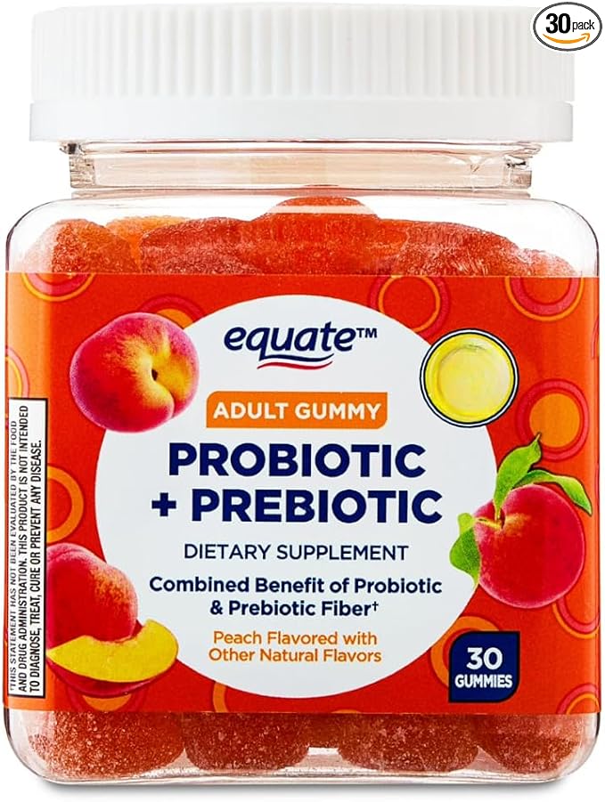Equate Probiotic + Prebiotic Gummies 500 Million CFU Peach Flavor 30 Count Sticker