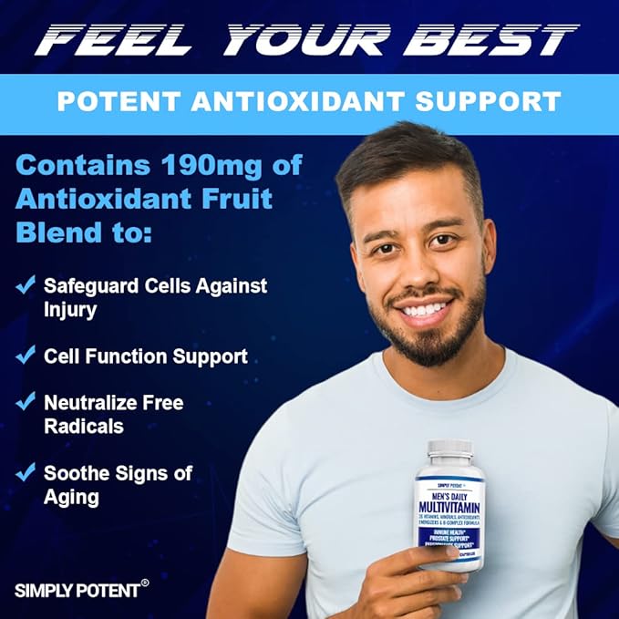 Simply Potent Daily Multivitamin for Men 35 Vitamins with Minerals &amp Antioxidant Vitamins A C D E Biotin B12 Folate Zinc Magnesium &amp Saw Palmetto for Energy Focus Immune &amp Prostate He