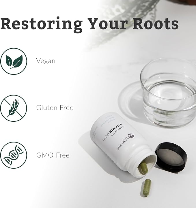 Nutritional Roots - Vitamin D3 &amp K2-5000 iu - 1 Billion CFU Probiotics - Algal Omega 3 DHA - Immune Support - Dietary Supplement - Vegan Formula - 1 Month Supply - 30 Capsules