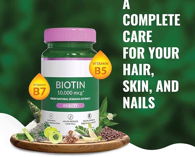 Biotin Supplement for Stronger Hair Support Healthier Nails &amp Glowing Skin for Women &amp Men Natural Sesbania Grandiflora Herb 60 Veg Tabs