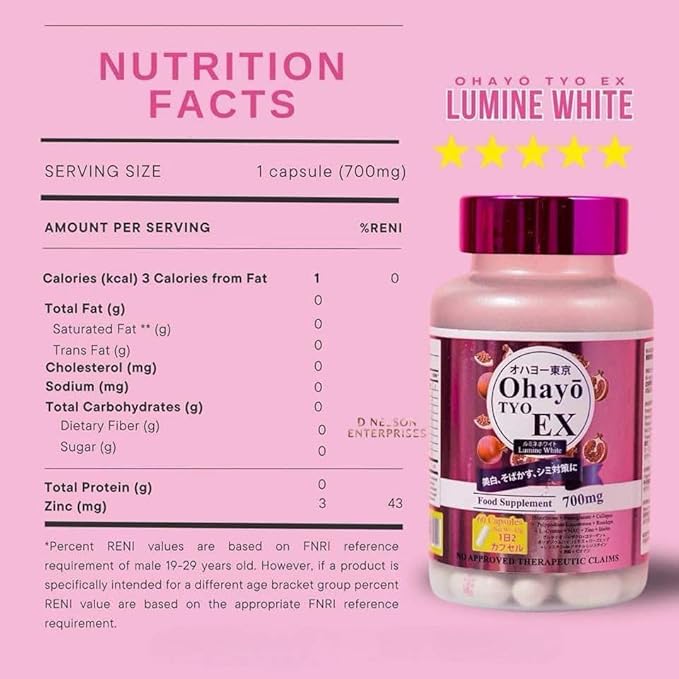 OhayoTYO EX Lumine White Glutathione 700mg 60 Capsules