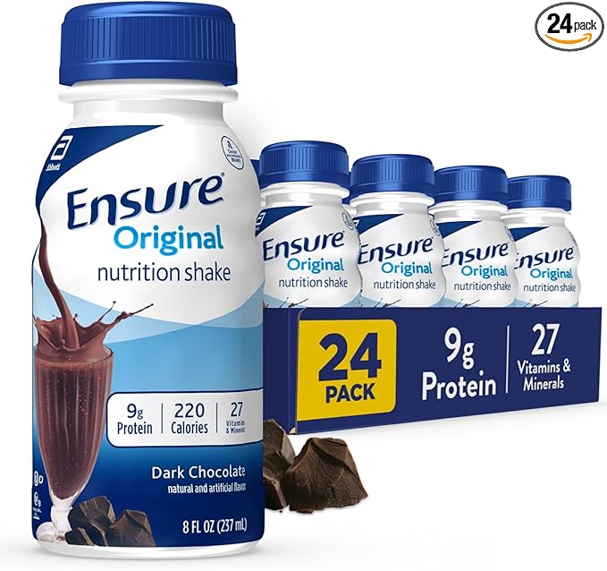 Ensure Original Dark Chocolate Nutrition Shake | Small Meal Replacement Shake | Ready To Drink | 9g Protein 27 Vitamins and Minerals | 8 fl oz - 24 Pack