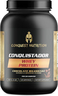 Conquistador Premium Whey Protein Powder – Chocolate Milkshake Flavor 25 gm Digestive Enzyme Blend 5.1g BCAA’s 0g Added Sugar Supports Muscle Recovery - 28 Servings