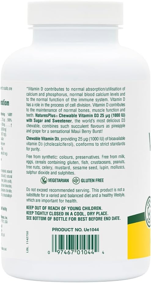NATURES PLUS Vitamin D3 1000Iu Chew 90 CT