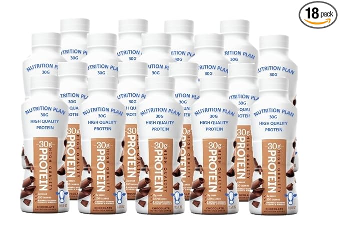 High-Protein Nutrition Shake – 30g Protein 2g Sugar 150 Calories 8 Essential Vitamins &amp Minerals Chocolate Flavor 11.5 fl oz (18 Pack)