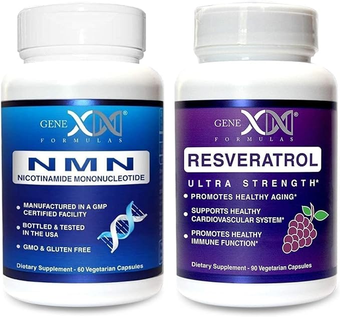 Genex Formulas NMN and Resveratrol Dynamic Duo Supplements | 250mg NAD+ Precursor and Ultra Strength 1500mg Resveratrol w/BioPerine for Healthy Aging Support