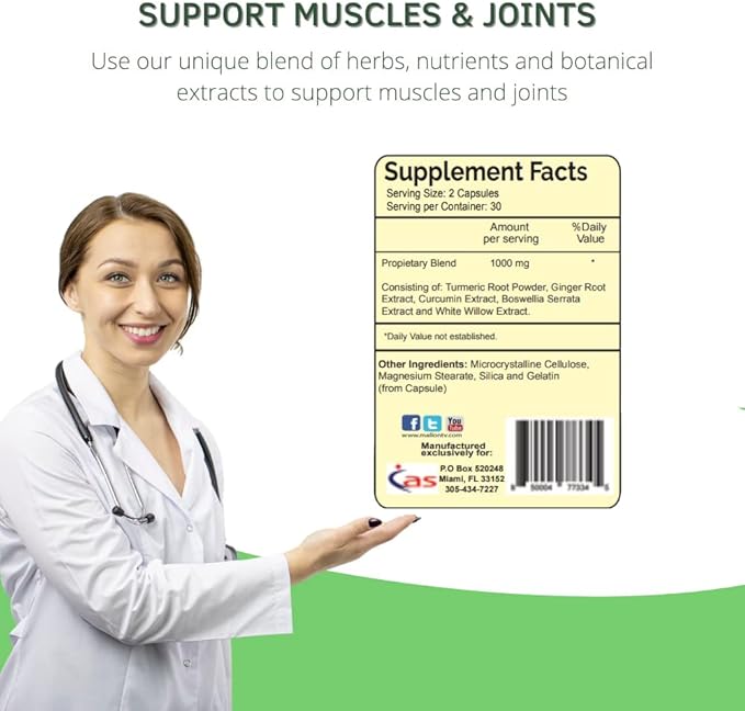 100% Natural Turmeric Curcumin 60 Capsules - Ginger Boswellia Serrata - Pain Support Discomfort - Neck Pain and BackAche - Joint and Muscle Support Pack of 2-120 Caps