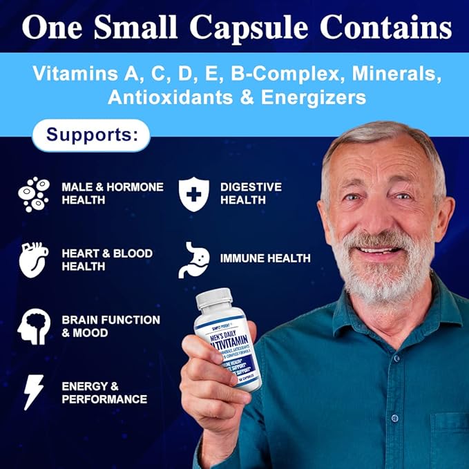 Simply Potent Daily Multivitamin for Men 35 Vitamins with Minerals &amp Antioxidant Vitamins A C D E Biotin B12 Folate Zinc Magnesium &amp Saw Palmetto for Energy Focus Immune &amp Prostate He