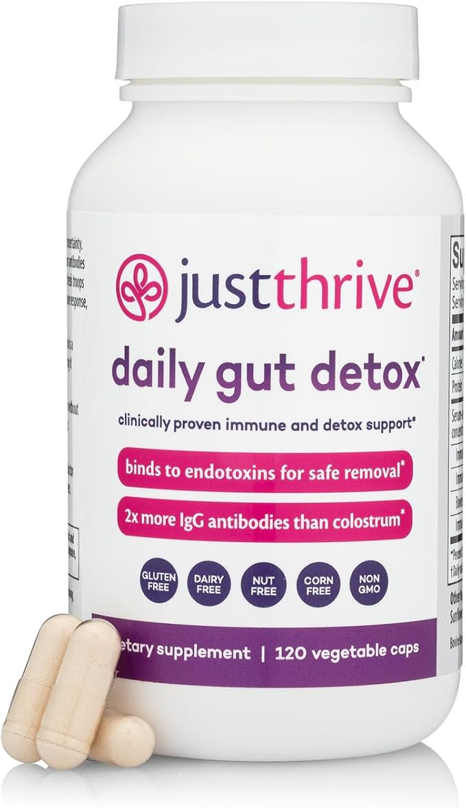 Daily Gut Detox - Ultra-Concentrated Detox &amp Immune Support Supplement with IgG Antibodies - Promotes Gut Health Detoxification &amp Balanced Immune Response - 120 Dairy-Free Non-GMO Capsules