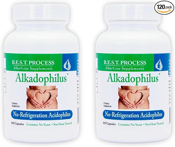 Alkadophilus (2 Pack) Best Process Alkaline — No Refrigeration Probiotic &amp Prebiotic Digestive Supplement — 1.5 Billion CFU of Good Bacteria &amp Beetroot