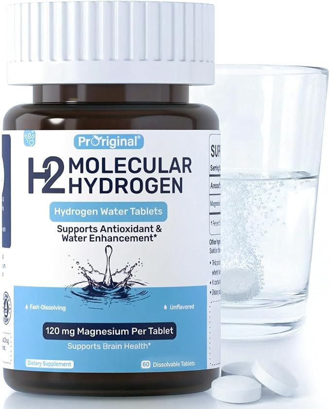 Hydrogen Water Tablets - 12 PPM H2 Molecular Hydrogen - 120 mg Magnesium-Based Reaction System - Supports Antioxidant Defense Cellular Health Energy &amp Brain Function - Non-GMO Unflavored 60 Tab