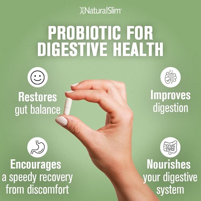 NaturalSlim Good Flora Probiotics for Women &amp Men - Gut Health Supplements with 7 Powerful Strains for De-Bloating &amp Vitality - Probiotics for Digestive Health 60 Vegetarian Capsules 2 Pack