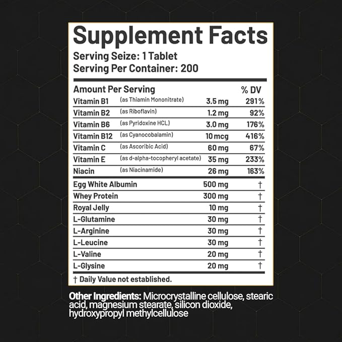 Premium Albumin Complex - Egg White &amp Whey Protein Blend with Royal Jelly &amp Essential Amino Acids - Daily Muscle Recovery &amp Nutrition Supplement - 200 Tablets