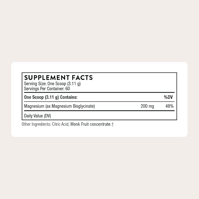 THORNE - Magnesium Bisglycinate - Powdered Magnesium Formula - Supports Restful Sleep Muscle Relaxation Heart Health &amp Metabolism* - NSF Certified for Sport - Gluten Dairy &amp Soy-Free - 60 S
