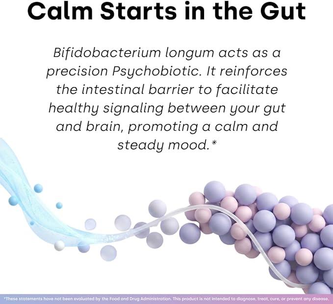 Human Strain Bifidobacterium Longum Probiotic | Gut-Brain Axis Support for Stress Resilience Mood Balance &amp Sleep | Clinically Studied Synbiotic | 30ct (30 Day Supply)