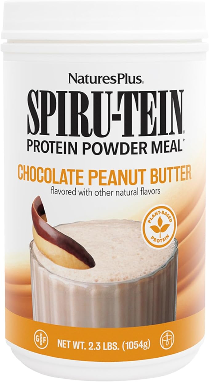 NaturesPlus SPIRU-TEIN Chocolate Peanut Butter - 2.3 lbs - Plant-Based Protein Shake - Non-GMO Vegetarian Gluten Free - 34 Servings