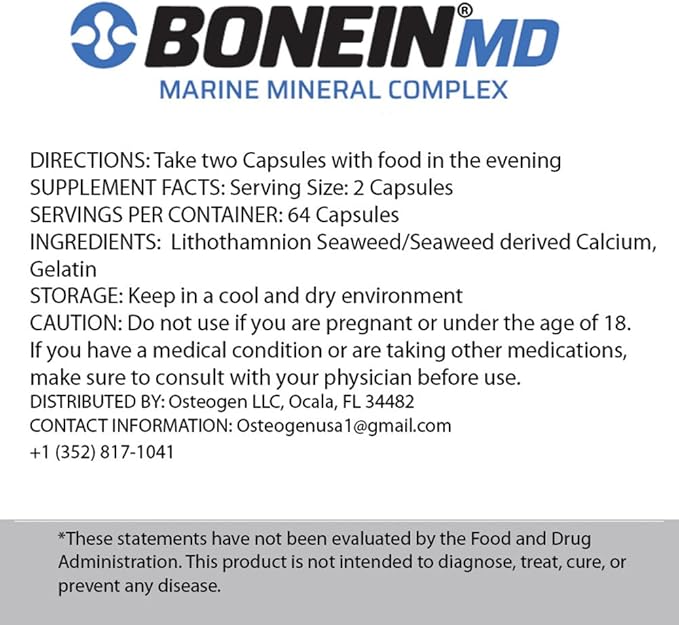 BONEIN® MD Bone &amp Joint Support Bio-Available Red Algae Based Calcium &amp Strontium Dietary Supplement with Trace Minerals