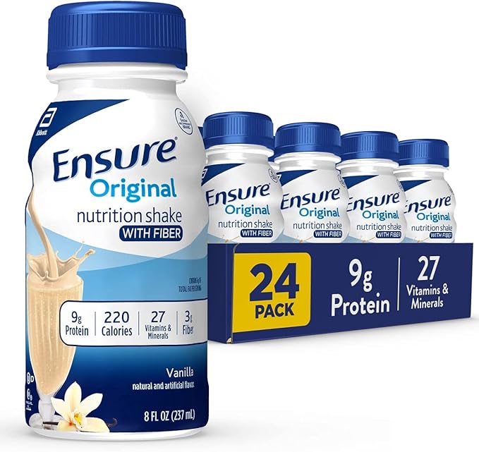 Ensure High Protein Nutritional Shake With Fiber &amp Ensure Original Vanilla Liquid Nutrition Shake With Fiber | gluten free Meal Replacement Shake | 24 Pack | Bottle