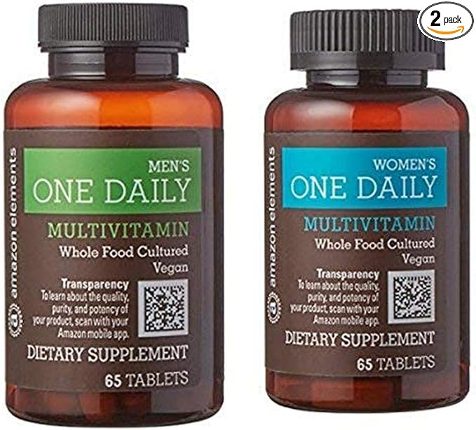 Amazon Elements Men's and Women's One Daily Multivitamins Vegan 65 Tablets 2 month supply