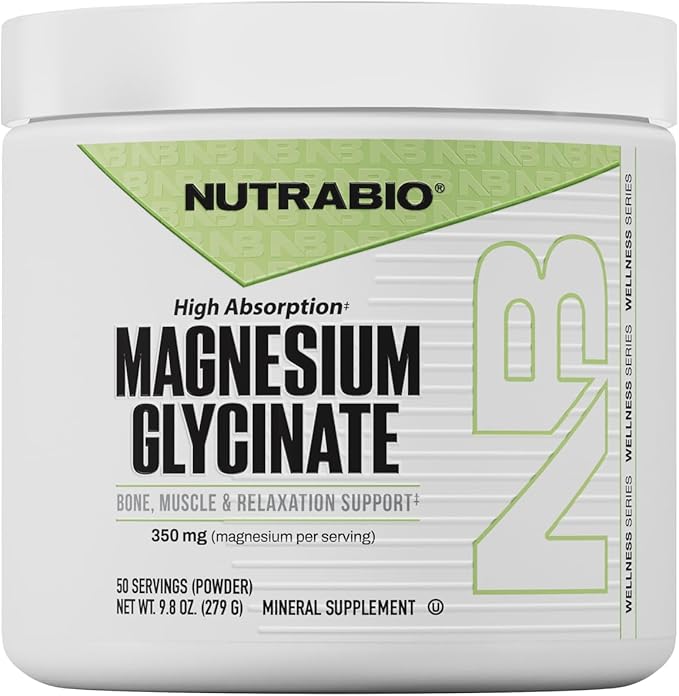 NutraBio Magnesium Glycinate Powder for Sleep- Sleep Supplement Supports Relaxation Heart Health and Metabolism- 350 mg- Unflavored Drink Mix- 50 Servings