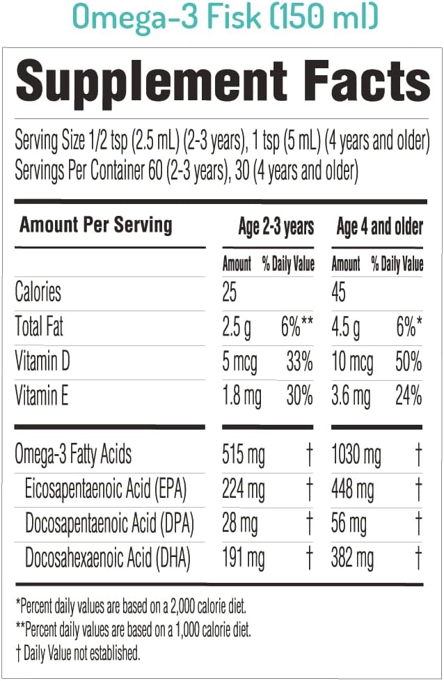 NORSAN Omega-3 Fisk Kids Liquid Fish Oil - High Dose 1030 mg Omega-3 per Serving | Easy to Consume and Without Unpleasant Regurgitation | Supports Heart Brain &amp Vision*