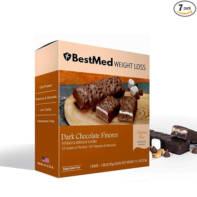 BestMed Protein Bar – 15g Protein Low Carb Low Sugar High Fiber Low Calorie Meal Replacement Nutrition Bar Healthy Snack for Weight Management Diet (Dark Chocolate 7 Count)
