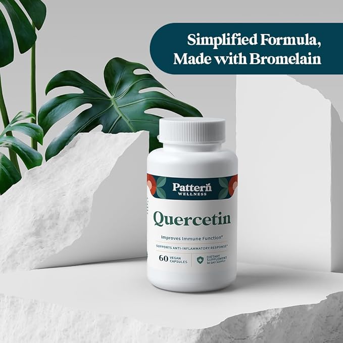 Pattern Wellness Quercetin Supplement with Bromelain - Immune Function &amp Cellular Health Support - Antioxidant &amp Whole Body Wellness - 60 Vegan Capsules
