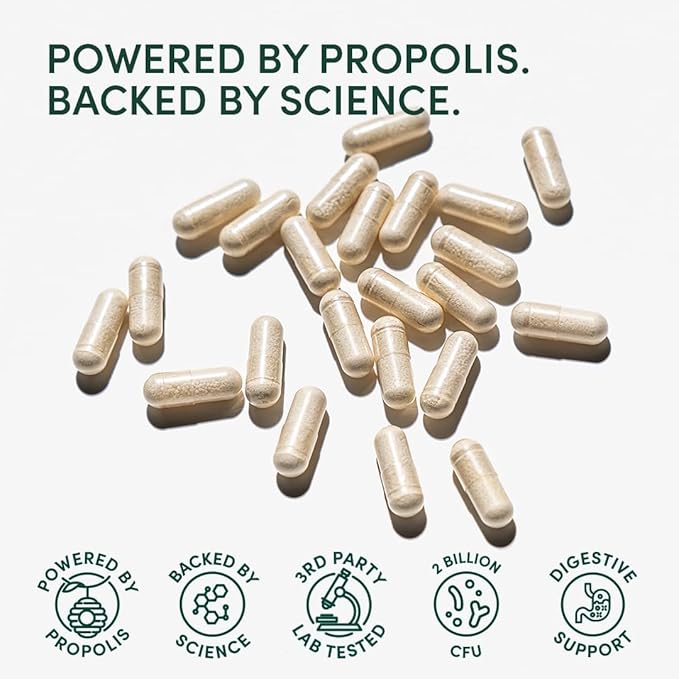 Beekeeper's Naturals Complete Gut Health 3-in-1 Prebiotic Postbiotic Probiotics for Digestive Health &amp Bloating Relief for Women &amp Men Propolis Powered Gluten-Free Vegan Capsules 28ct