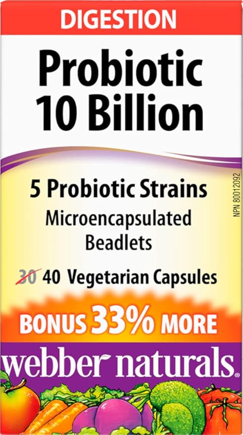 Webber Naturals Probiotic 10 Billion 5 Probiotic Strains 40 Vegetarian Capsules