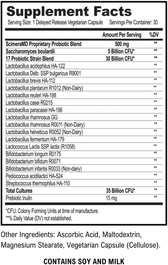 Asprega 30CT - Probiotic + Prebiotic Supplement | 17 Strains 35 Billion CFUs | Delayed Release | Saccharomyces Boulardii | for Men &amp Women | by ScimeraMD 3-Pack