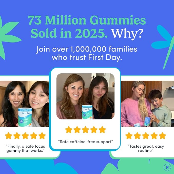 FIRST DAY Vitamins for Teens - Teen Multi Vitamins for Girls &amp Boys 12-17 Organic Fruit &amp Veggie Blend - 12 Key Nutrients: Vitamins A B1 B2 B6 B9 B12 C D3 E K2-30 Day Supply