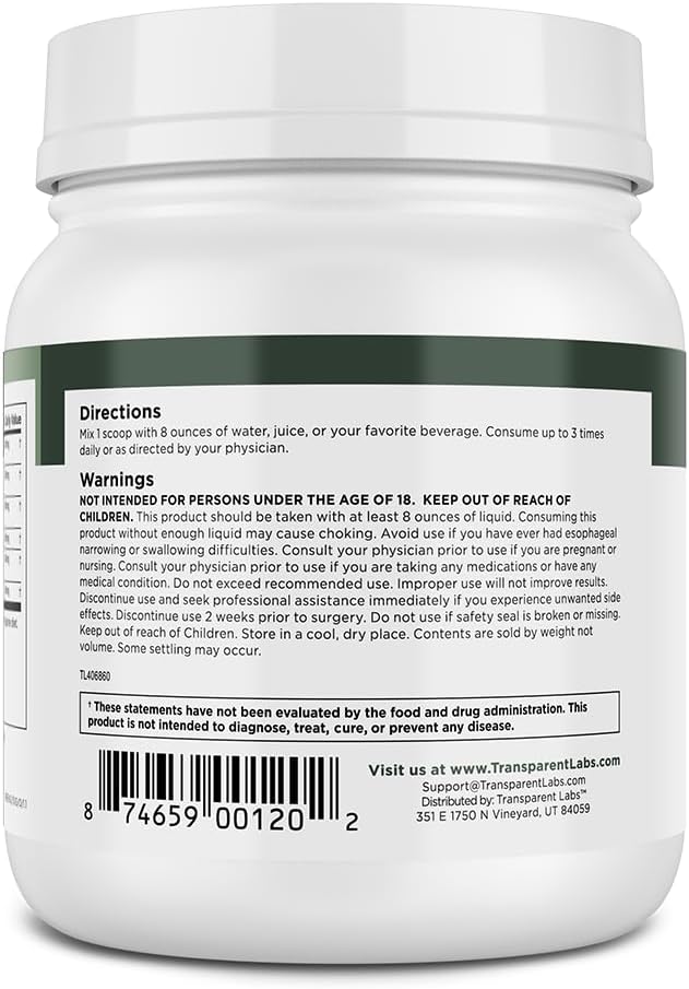 Transparent Labs Prebiotic Greens - Superfood Powder &amp Antioxidants Supplement with Organic Spirulina Chloerra Acacia &amp Green Banana Powder - 30 Servings Unflavored
