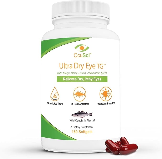 Formulated to Help Relieve Dry Itchy Eyes - 1700mg Triglyceride Omega-3 + EPA &amp DHA LuteinZeaxanthin B12 D3-60 Servings (Ultra Dry Eye UDETG - 2 Month)