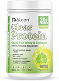 Fit &amp Lean Clear Protein Powder with Whey Isolate Protein and Collagen Grass Fed Muscle Recovery Skin Joints GLP-1 Support 0g Sugar Citrus Lime 20 Servings
