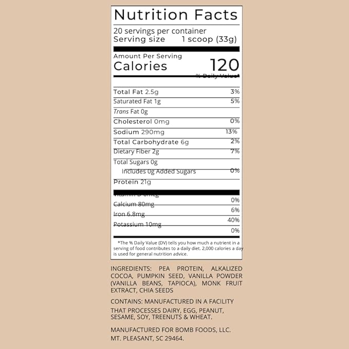 Blender Bombs The Bomb Co. Bomb Plant Protein Chocolate &amp Vanilla Protein Powder with 21g Protein Amino Acids Zero Sugar Pea Protein Cocoa Chia Seeds Vanilla &amp Monk Fruit 40 Srvgs