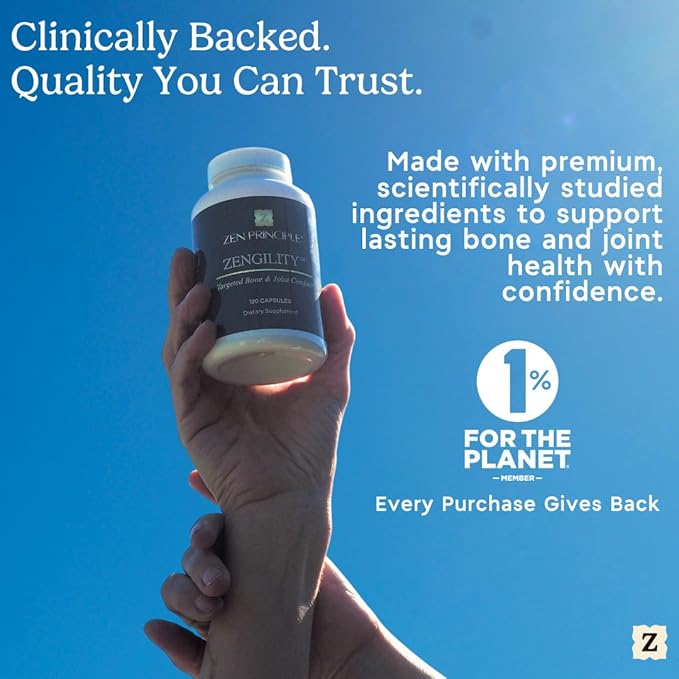 Zen Principle Zengility™ Joint Support &amp Bone Strength Supplement – Fast-Acting Relief with Glucosamine MSM Plant Calcium Vitamin K2 &amp D3. Vegan Formula for Mobility &amp Comfort. 120 Caps