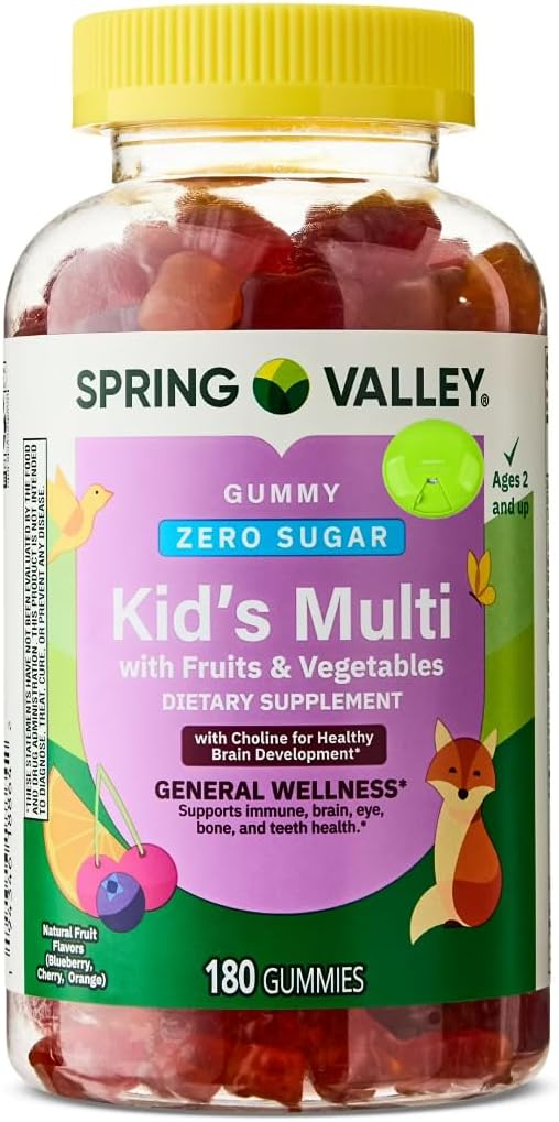 SUREFECT Spring Valley Zero Sugar Kids Multivitamin Gummies with Fruits &amp Vegetables - 180 Count Organizer.
