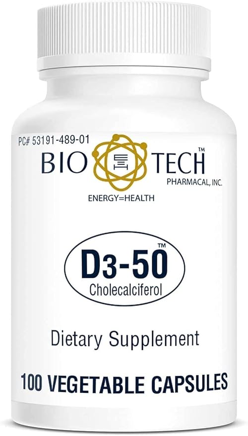 Bio-Tech Pharmacal D3-50 50000 IU 100 Vegetable Capsules – All-Natural Supplement – Supports Bone &amp Immune Health – No Dairy Fish Gluten Peanut Shellfish &amp Soy