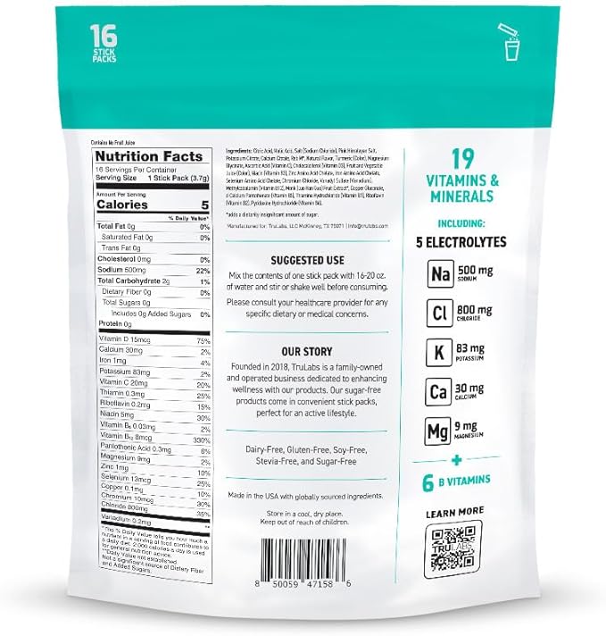 TRULABS Hydrate - Orange Twist. Sugar Free Electrolytes Hydration Packets. Each Serving Contains 1422 mg of Electrolytes &amp19 Vitamins &amp Minerals (16 ct)