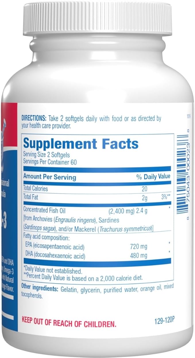 Clinical Omega 3 Fish Oil Supplement with EPA and DHA - 120 Orange Flavored Softgels for Heart Immune and Nervous Health - 1200mg of Molecularly Distilled Omega-3