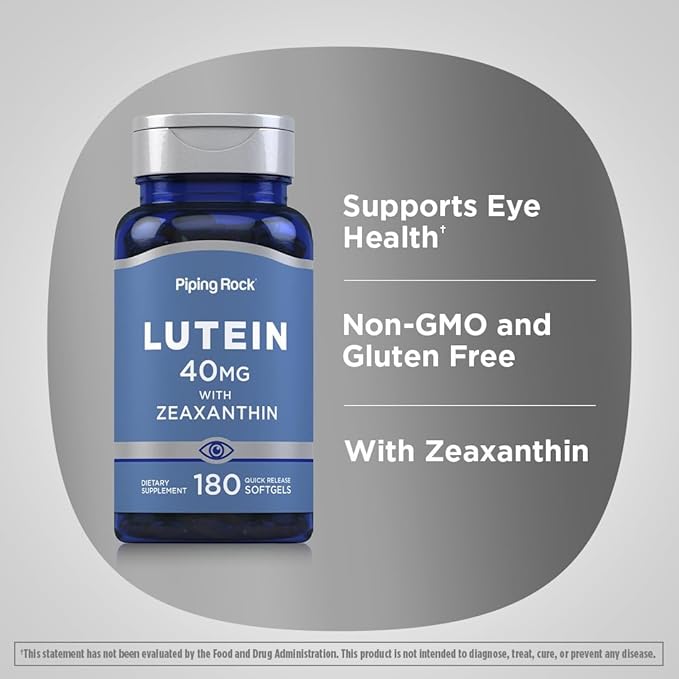 Piping Rock Lutein and Zeaxanthin Supplement | 40 mg | 180 Softgels | Eye Vitamins from Marigold Flower Extract | Non-GMO Gluten Free