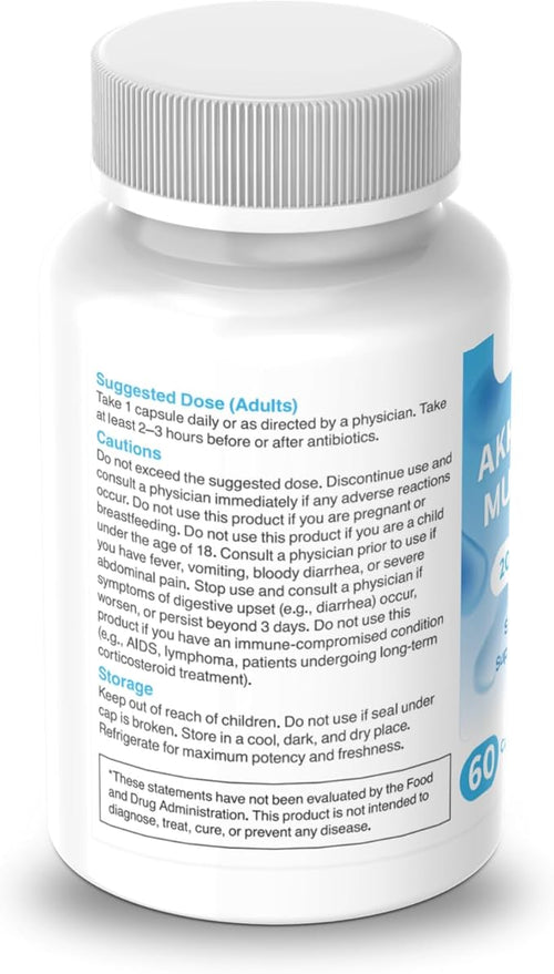 Akkermansia Muciniphila 20 Billion TFU | with Inulin &amp Plant-Based FOS | Gut Barrier &amp Digestive Support | Microbiome Balance Metabolic Support | No Refrigeration Required | 60 Capsules