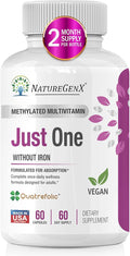 Just One Daily Methylated Multivitamin - 60 Caps Pure Methyl B12 Methylfolate MTHFR Support Supplement Iron Free Methylated Vitamins for Men &amp Women 2 Months Supply Gluten Free