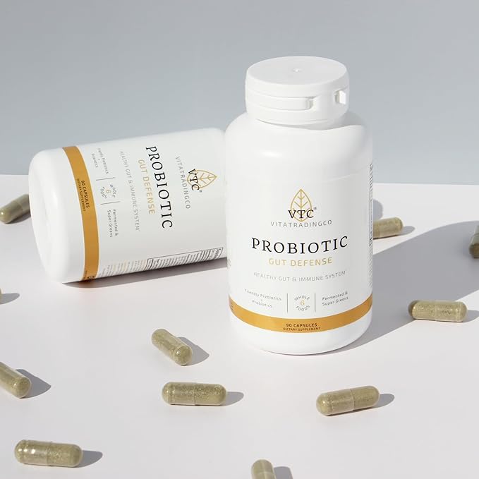VTC VitaTradingCo. Probiotic Gut Defense | Probiotics and Prebiotics for Gut Health &amp Digestion | 1 Billion CFU with Whole Food Base | 90 Capsules
