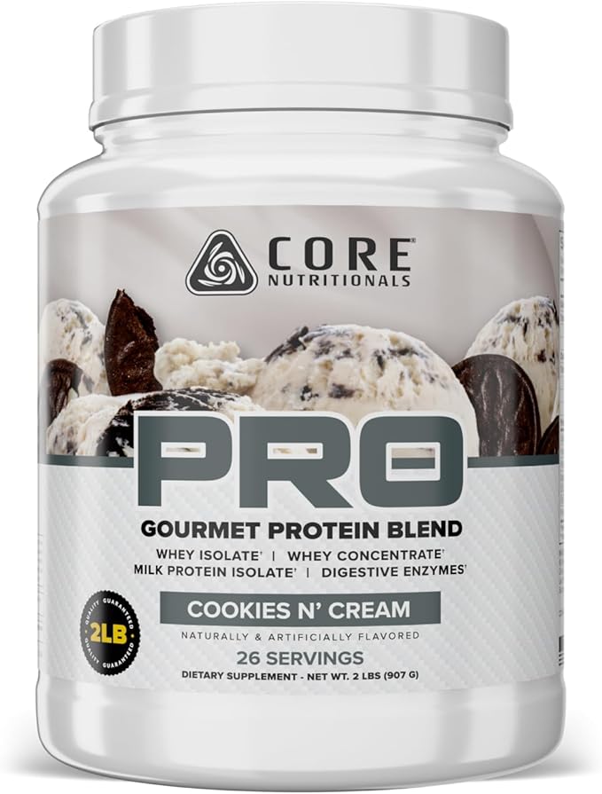 Core Nutritionals PRO Gourmet Protein Blend | Whey Protein Blend | with MCTs &amp Digestive Enzymes | Sustained Release Protein &amp Recovery Support | 26 Servings (Cookies N' Cream)