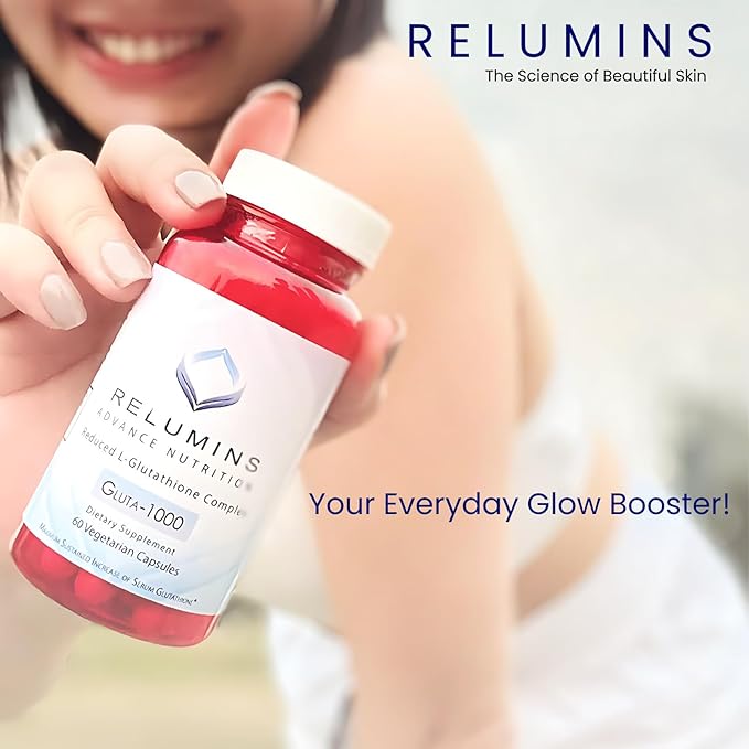 Relumins Premium Collagen &amp Gluta-1000 Bundle - 10 Sachets of Marine Collagen (Blueberry Flavor) + 60 Vegetarian Capsules - Supports Skin Health &amp Wellness